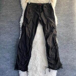 UNION BAY BLACK CARGO PANTS ADJUSTABLE DRAWSTRINGS Y2K GORPCORE DARK ACADEMIA